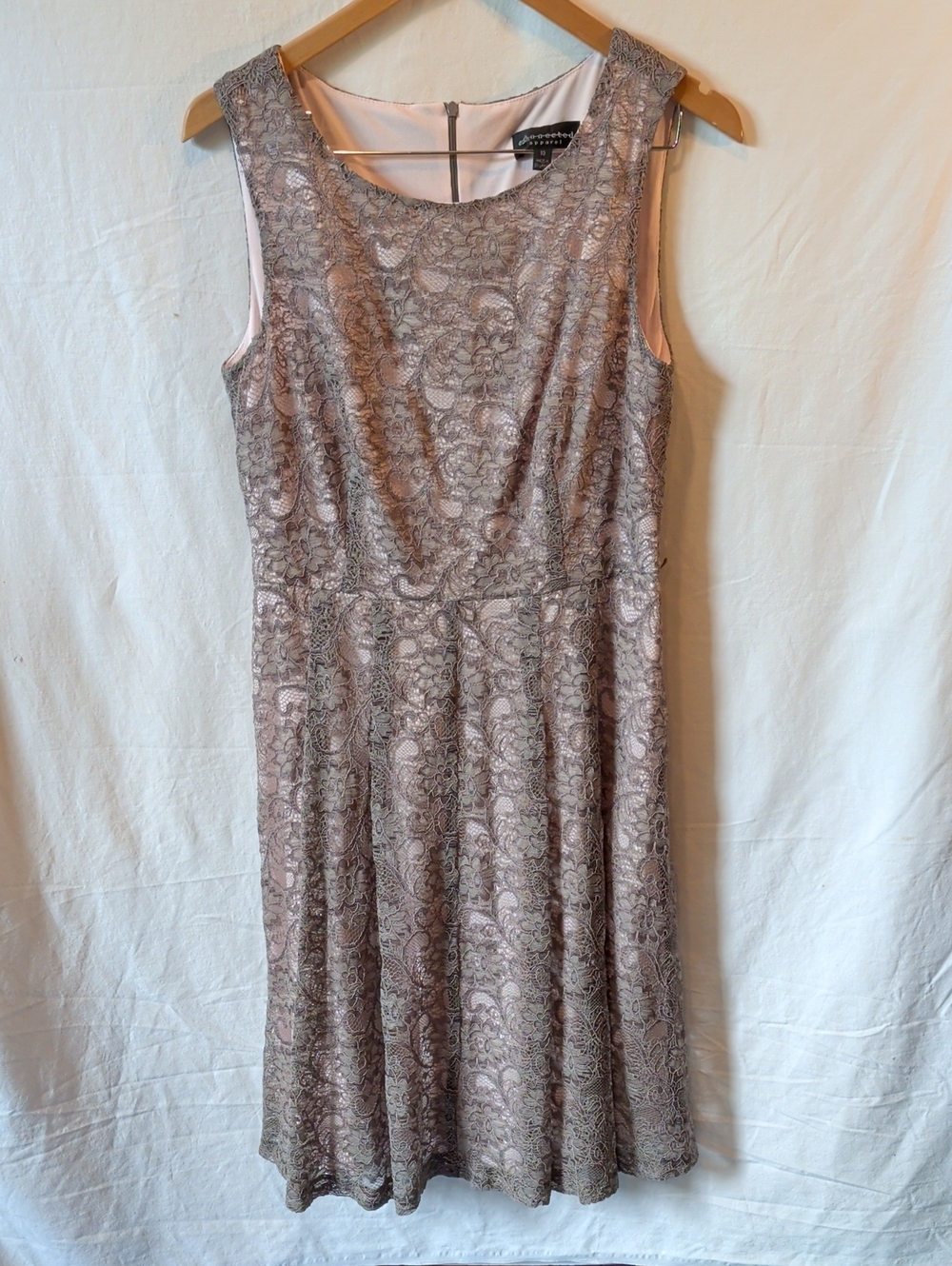 connected apparel Lace Midi Dress in Dusty Pink and Silver